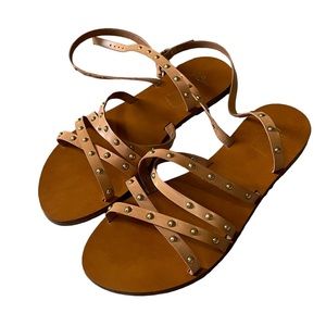 J. Crew Gianna Double Corps Brown Leather Strappy Studded Sandals in SIZE 10